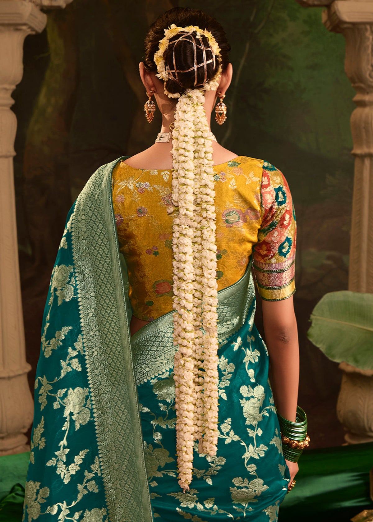 Teal Green Dola Silk Traditional Saree