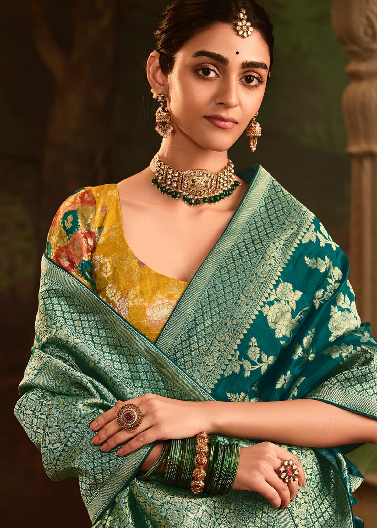 Teal Green Dola Silk Traditional Saree