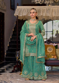 Buy Teal Green Embroidered Palazzo Suit