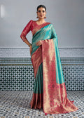 Turquoise Blue Kanjivaram Mul Silk Traditional Saree.