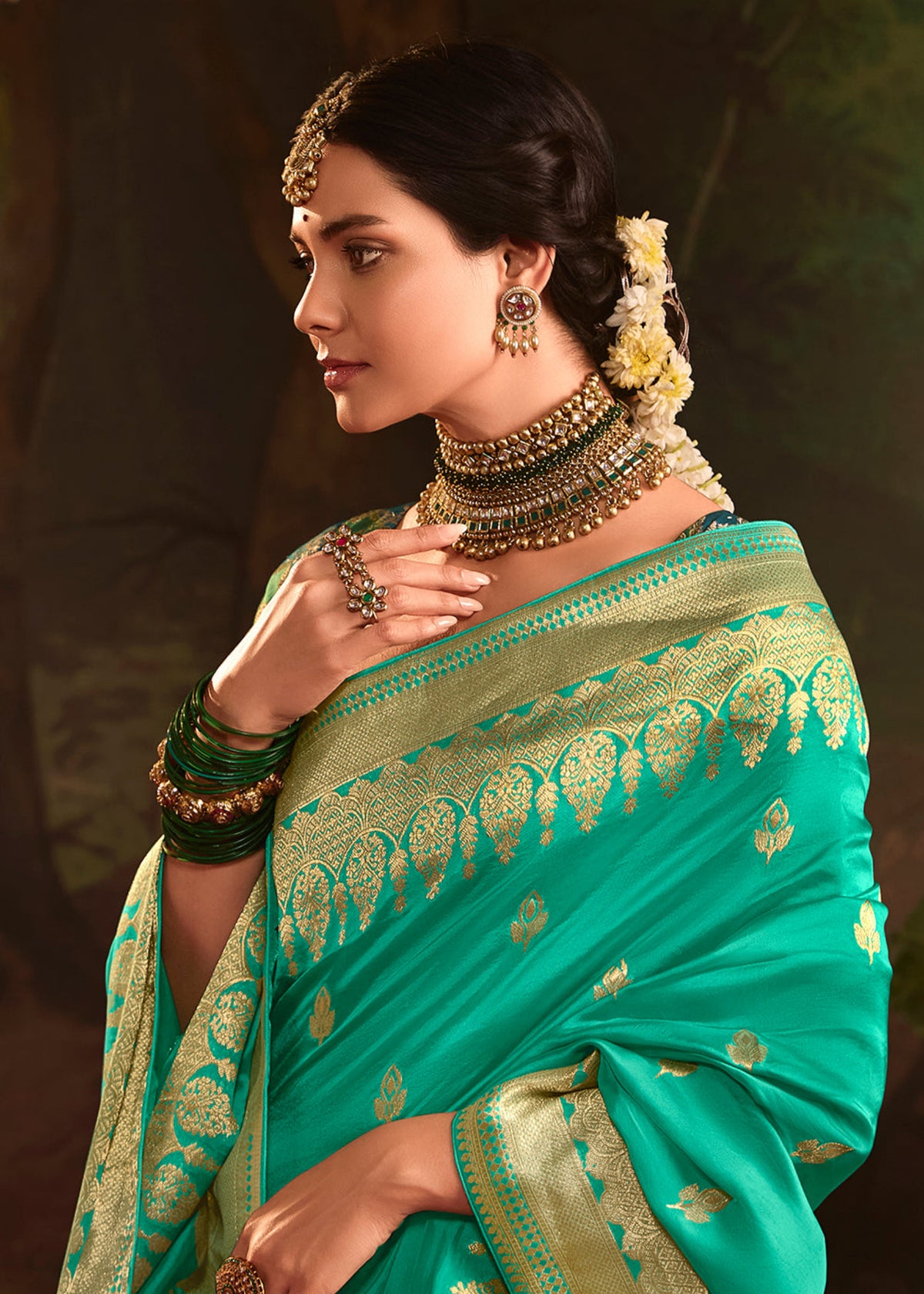 Buy Turquoise Dola Silk Traditional Saree