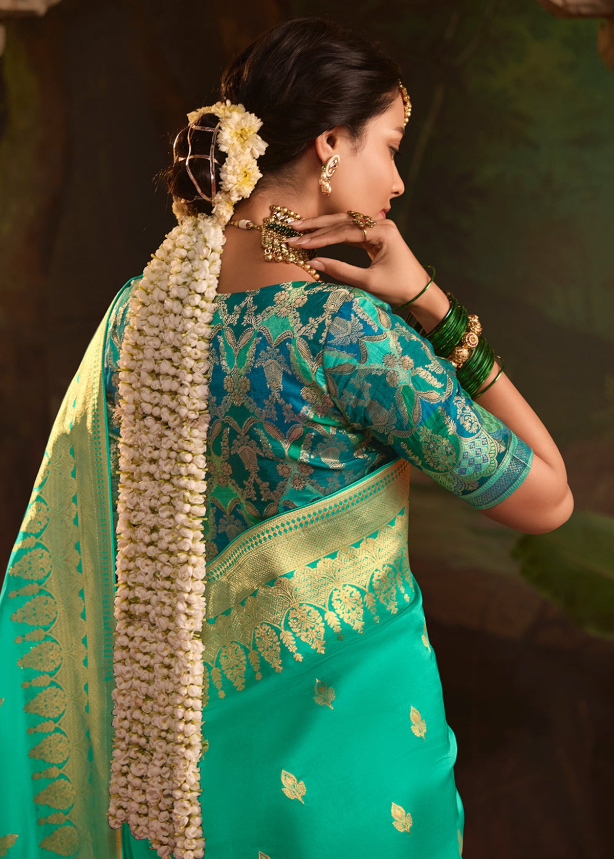 Buy Turquoise Dola Silk Traditional Saree