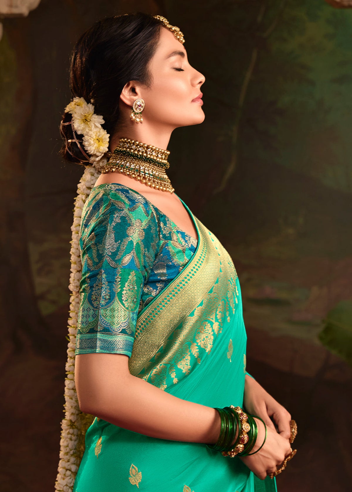 Turquoise Dola Silk Traditional Saree