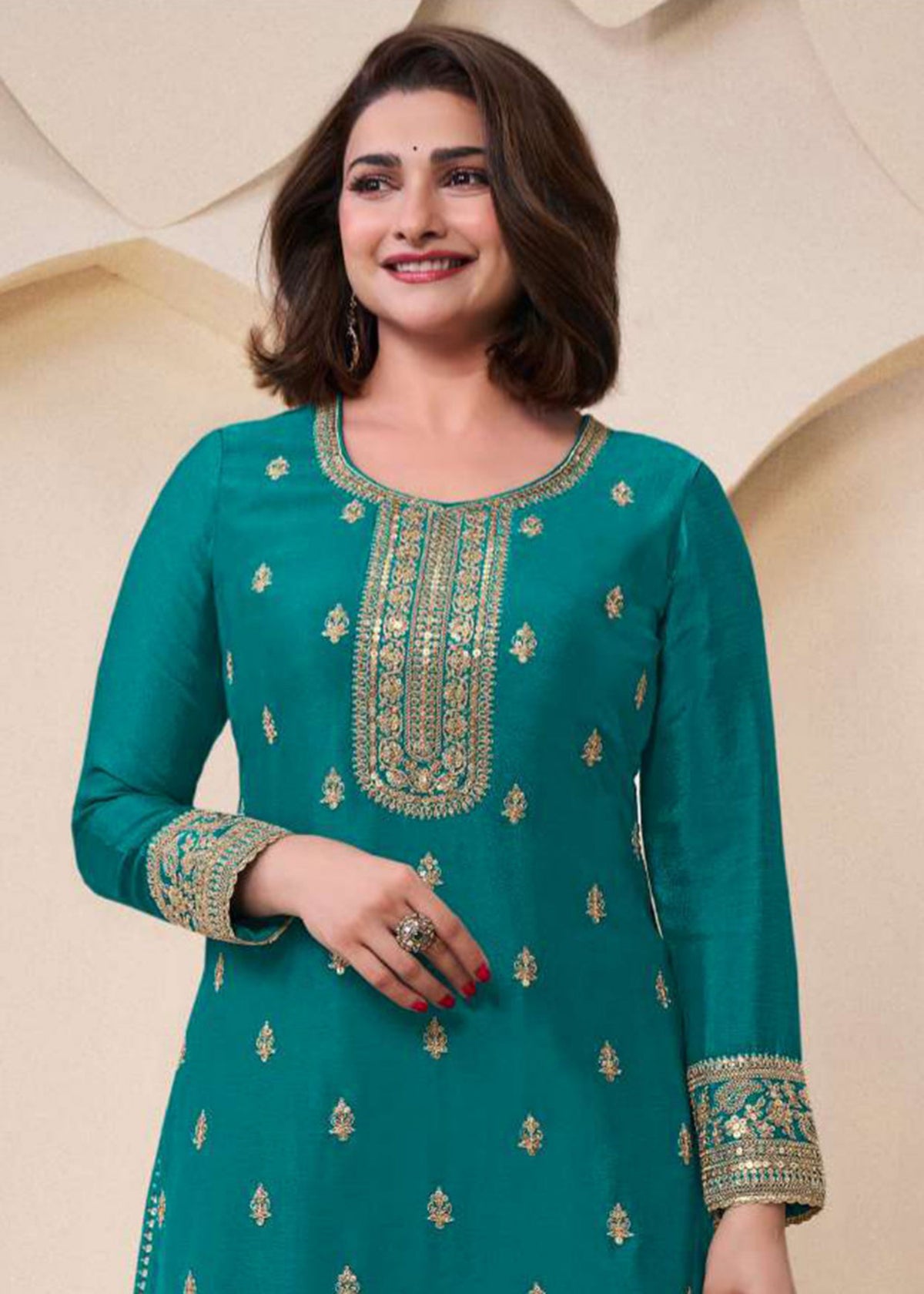 Turquoise Embroidered Sharara Suit