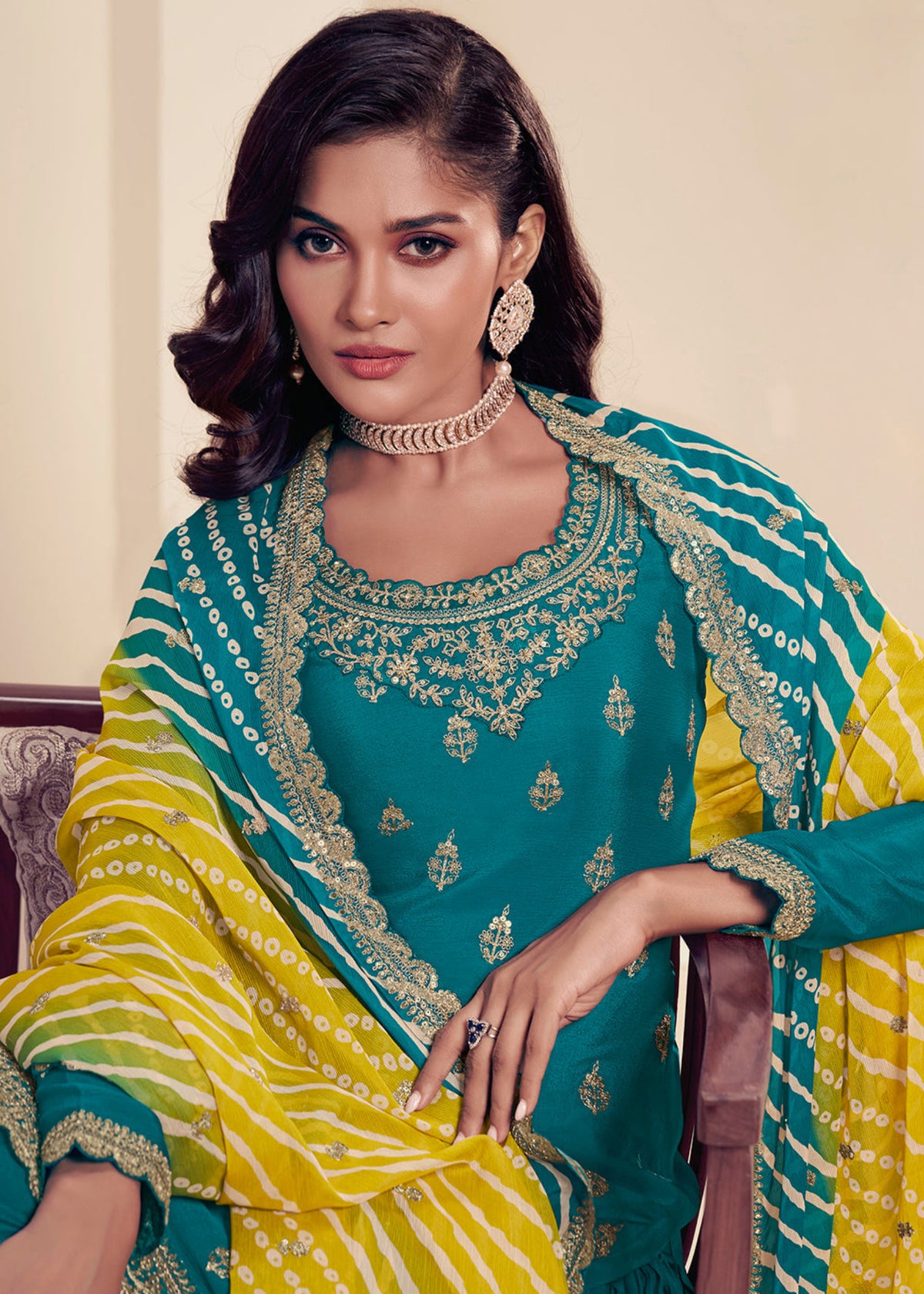 Buy Turquoise Embroidered Sharara Suit 