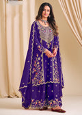Violet Chinon Embroidered Diamond Work Palazzo Suit