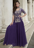 Violet Organza Silk Embroidered Palazzo Suit..