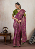 Violet Zari Meenakari Traditional Saree