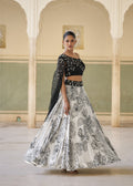 White-Black Crepe Silk Embroidered Lehenga