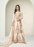 White Chinon Embroidered Palazzo Salwar Suit