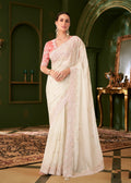 White Satin Georgette Silk Saree