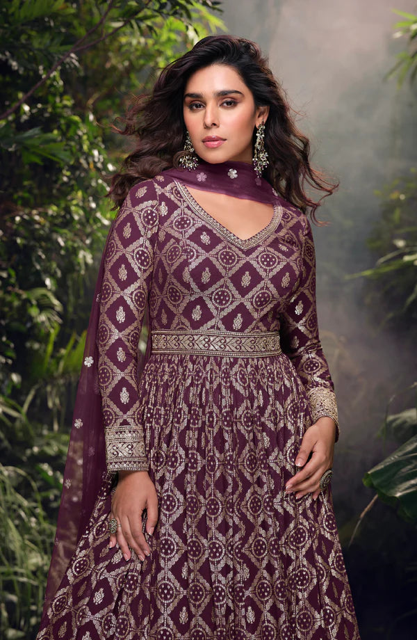 Deep Wine Traditional Silk Anarkali Suit