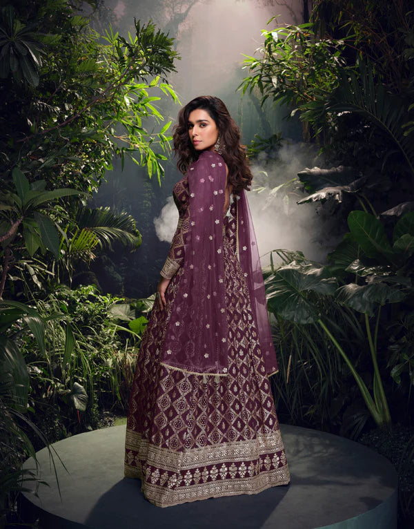 Deep Wine Traditional Silk Anarkali Suit