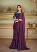 Wine Shining Georgette Silk Designer Saree