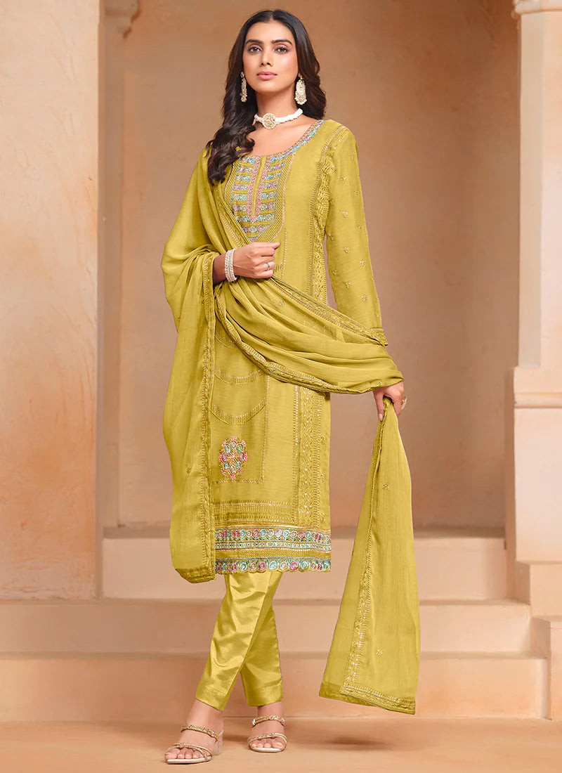 Yellow Multi Embroidery Salwar Kameez Suit