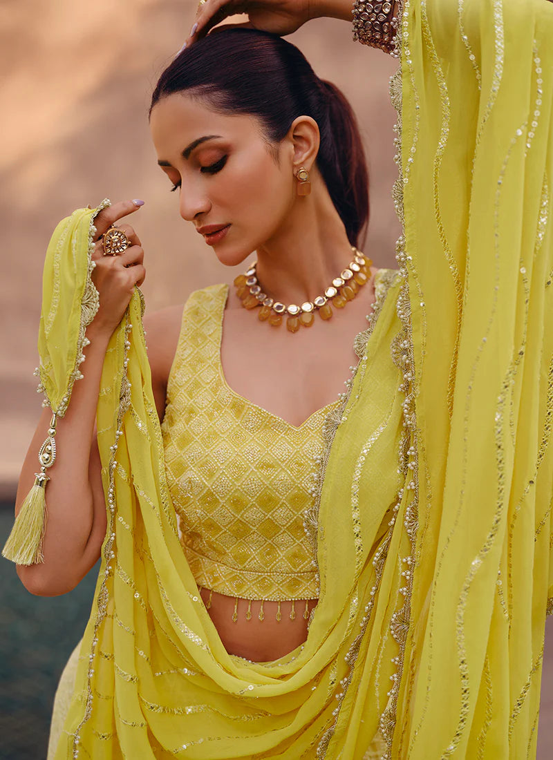 Yellow Ombré Traditional Embroidery Festive Lehenga Choli