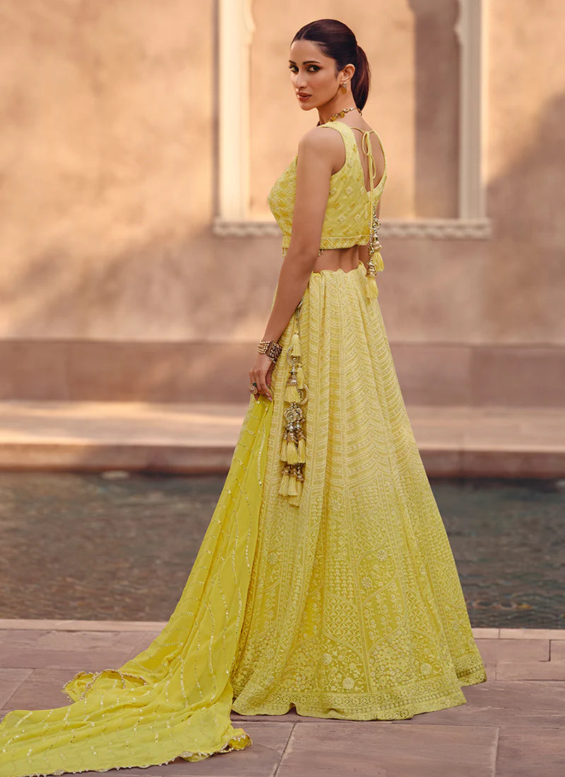 Yellow Ombré Traditional Embroidery Festive Lehenga Choli