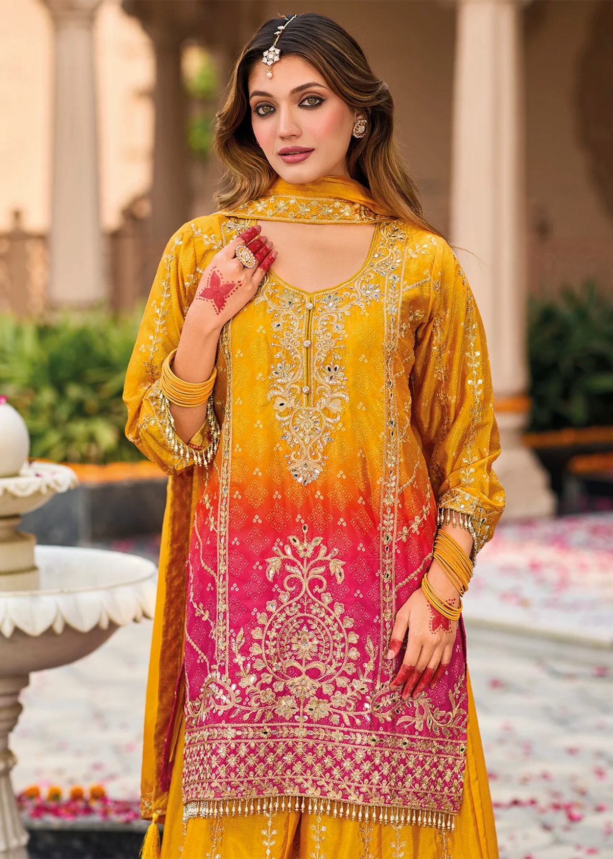 Yellow And Pink Ombre Palazzo Suit