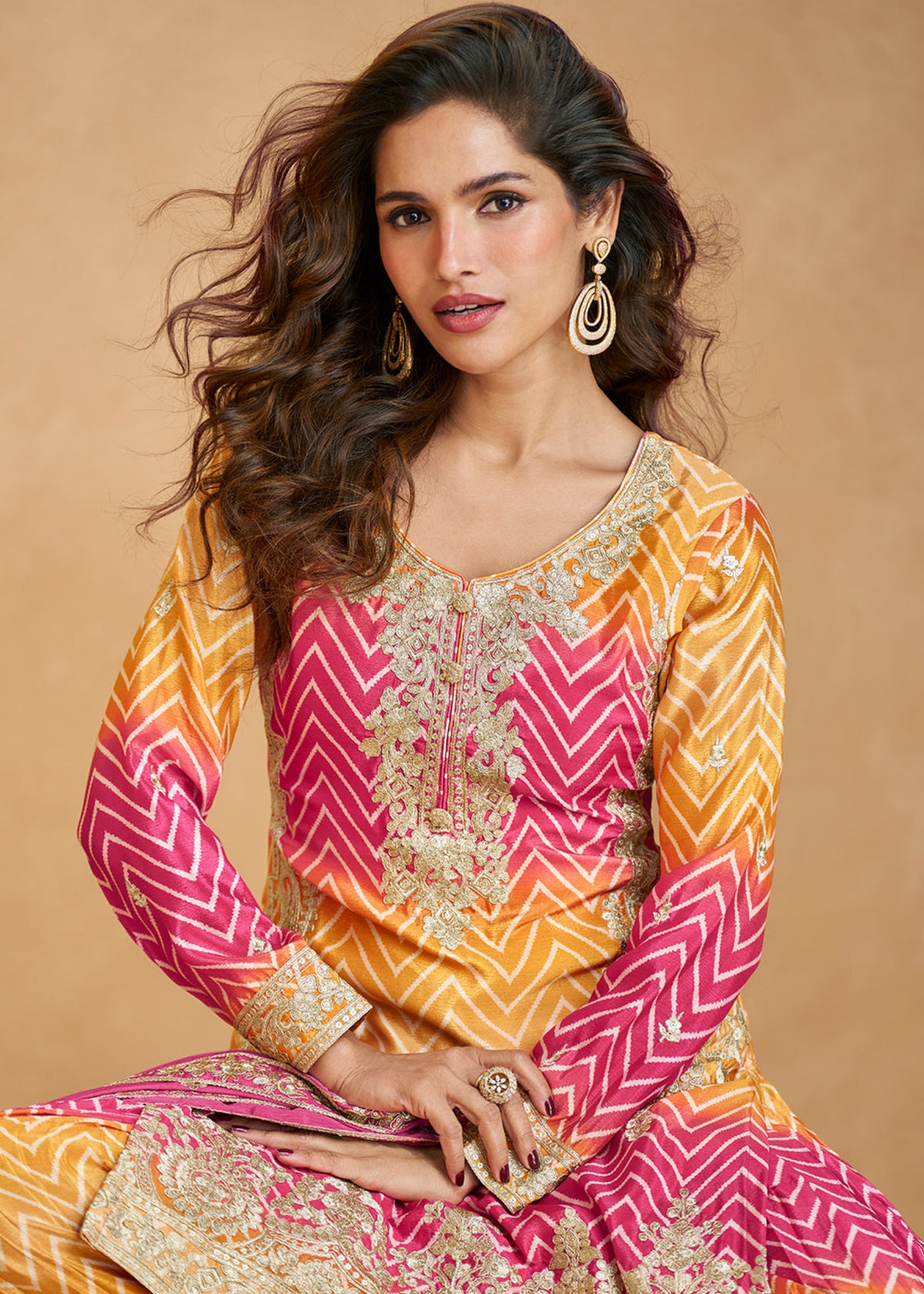 Buy Yellow And Pink Ombre style Sharara suit