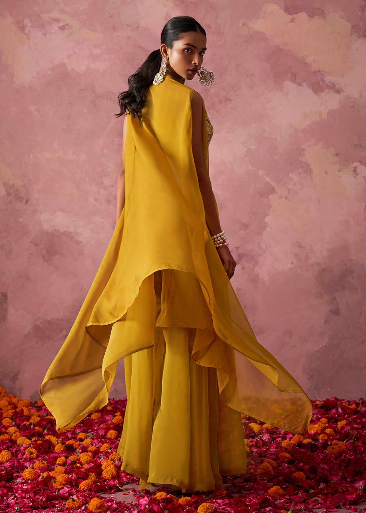 Buy Yellow Cape Style partywear Sharara suit