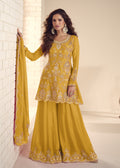 Yellow Chinon Embroidered Gharara Suit
