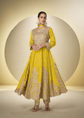 Yellow Chinon Embroidered Zari Work Anarkali Suit