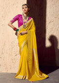 Yellow Crape Georgette Zari Saree