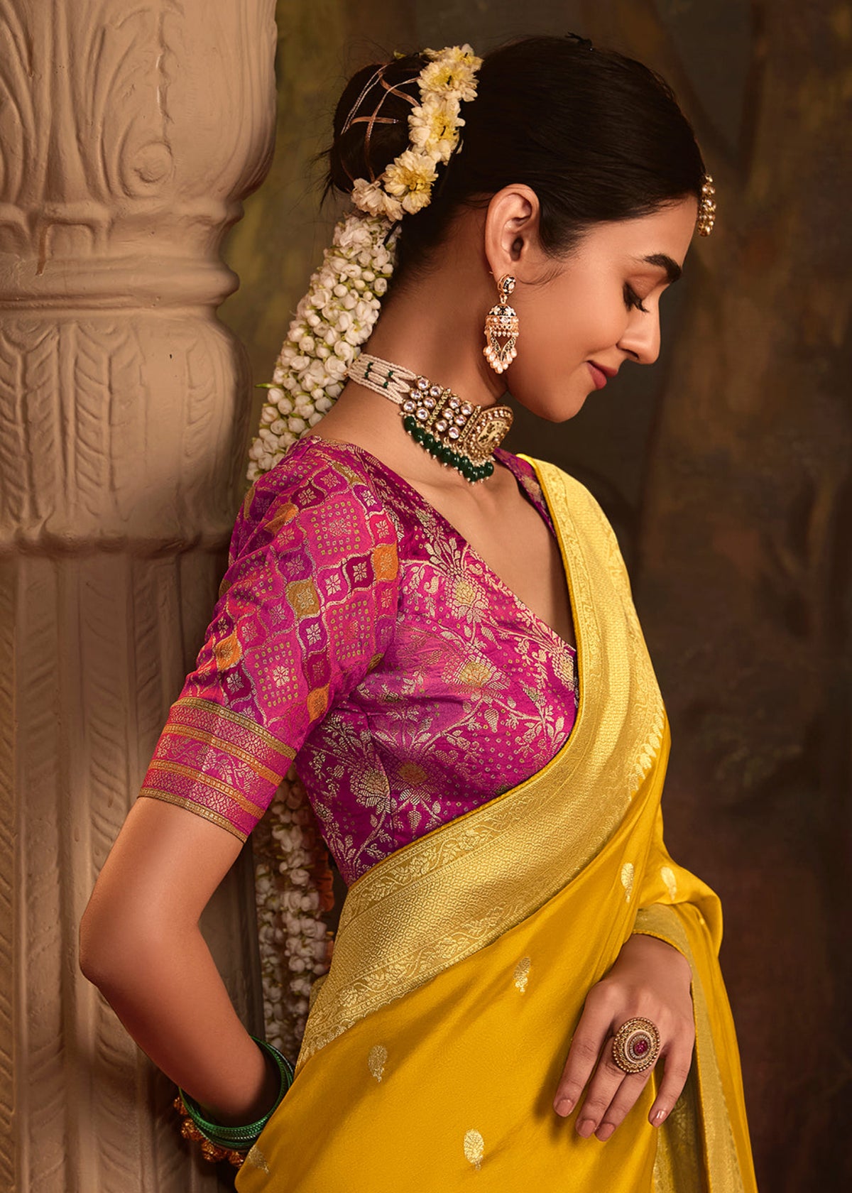 Buy Yellow Dola Silk Traditional Saree