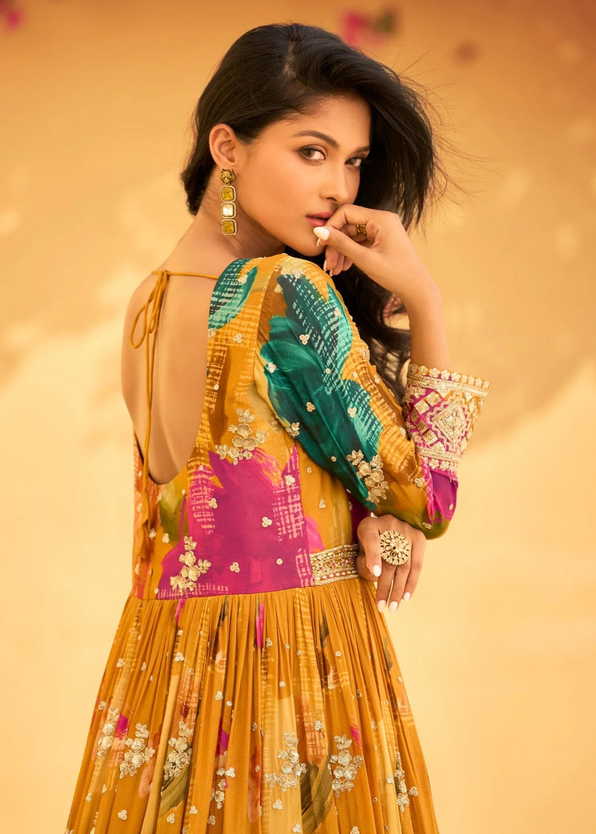 Yellow Embroidered Floral Anarkali gown