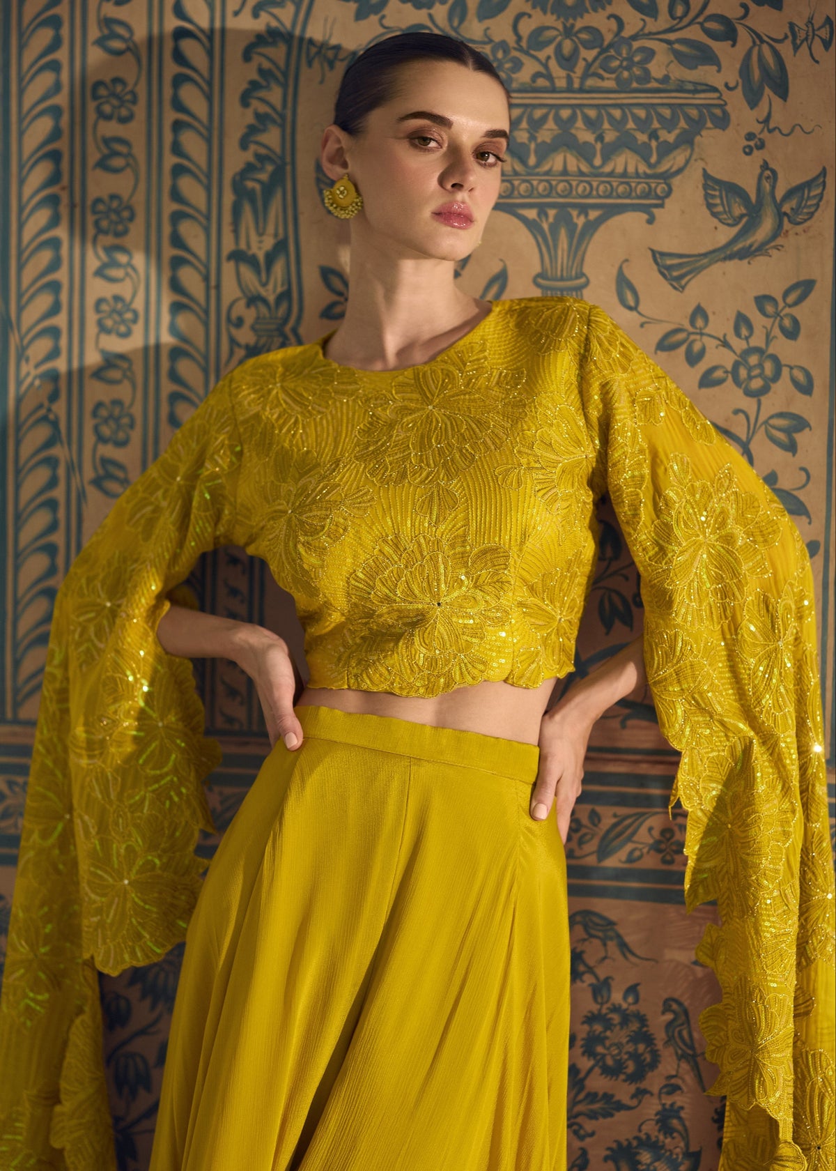 Yellow Embroidered Palazzo Set