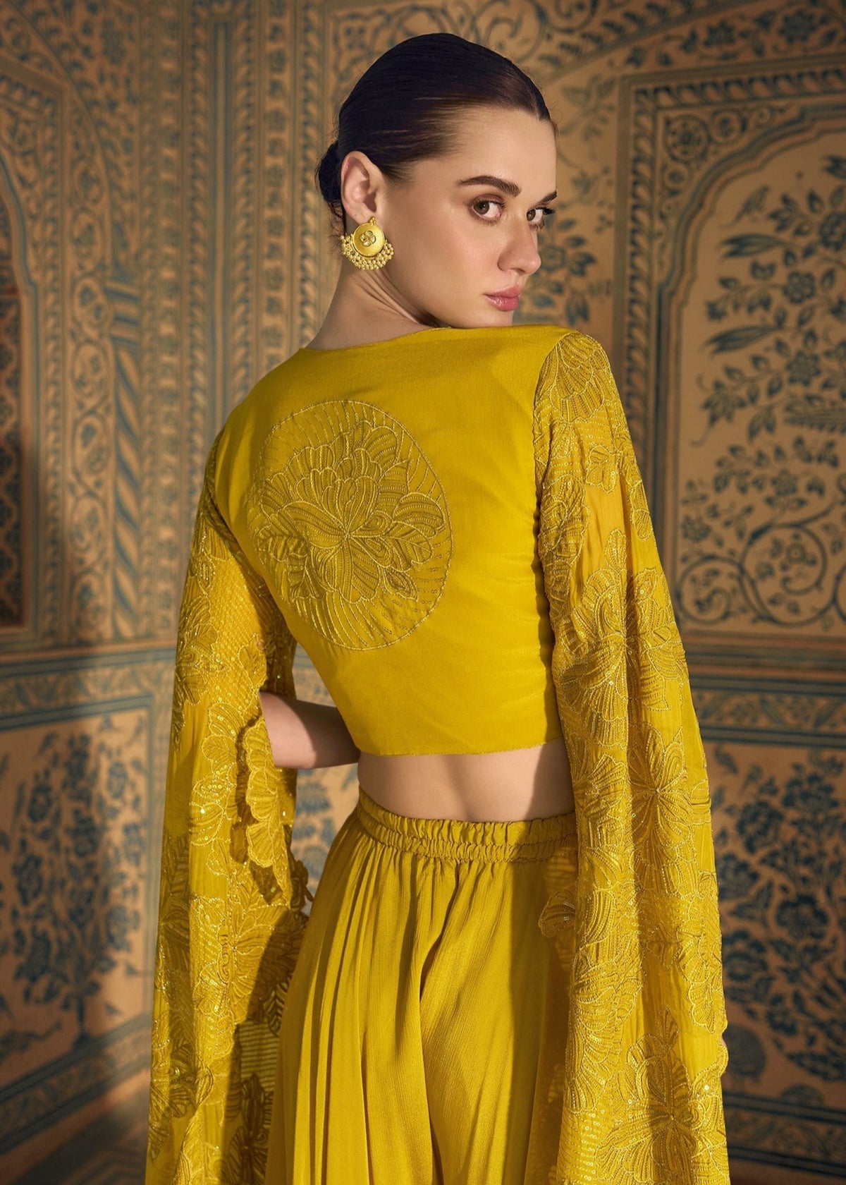 Yellow Embroidered Palazzo Set