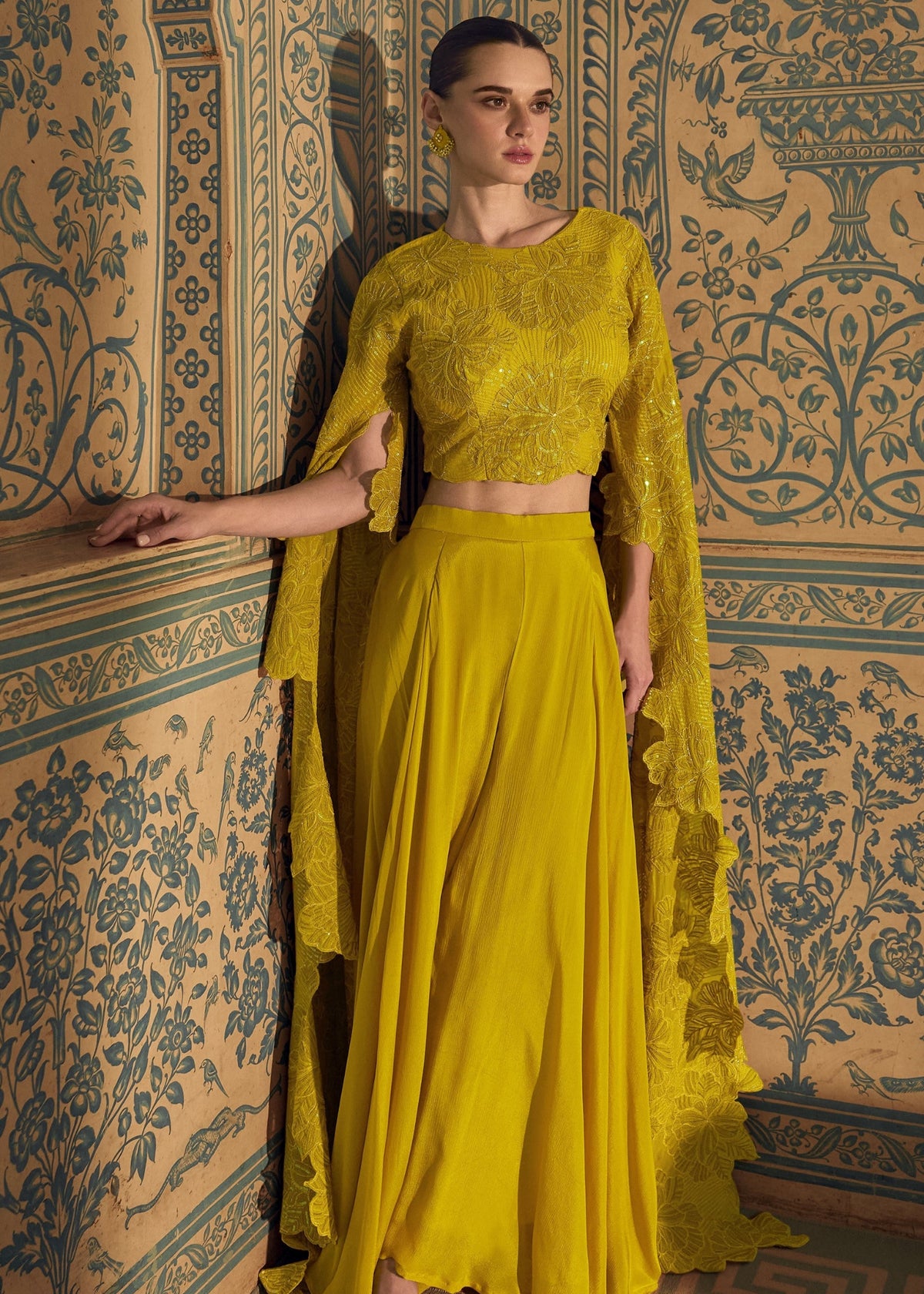 Yellow Embroidered Palazzo Set