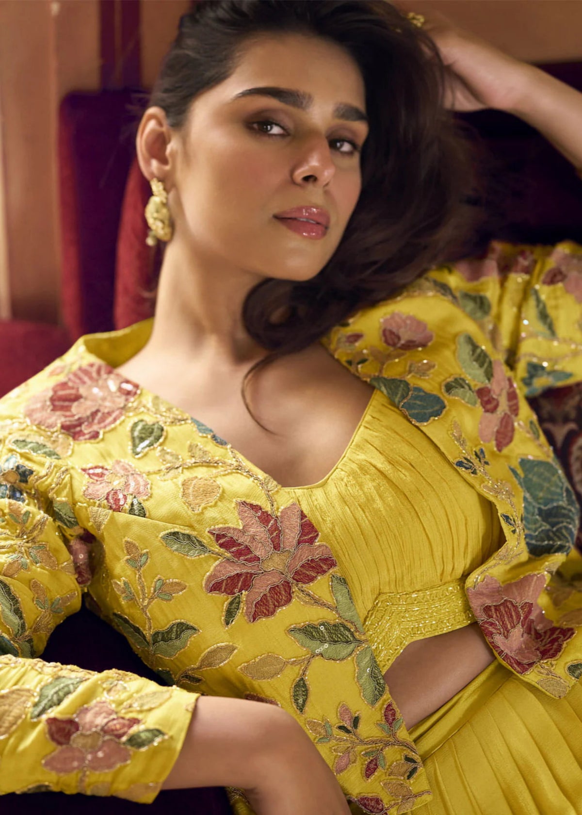 Yellow Floral Jacket Style Designer Lehenga Choli