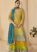 Yellow Georgette Embroidered Zarkan Palazzo Suit