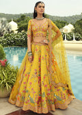 Yellow Gold Embroidered Cut Work Border Silk Lehenga