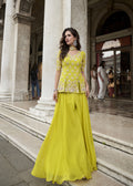 Yellow Organza Silk Embroidered Palazzo Suit