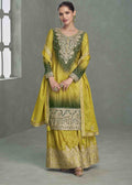 Yellow Radiant Chinnon Silk Plazzo Suit.
