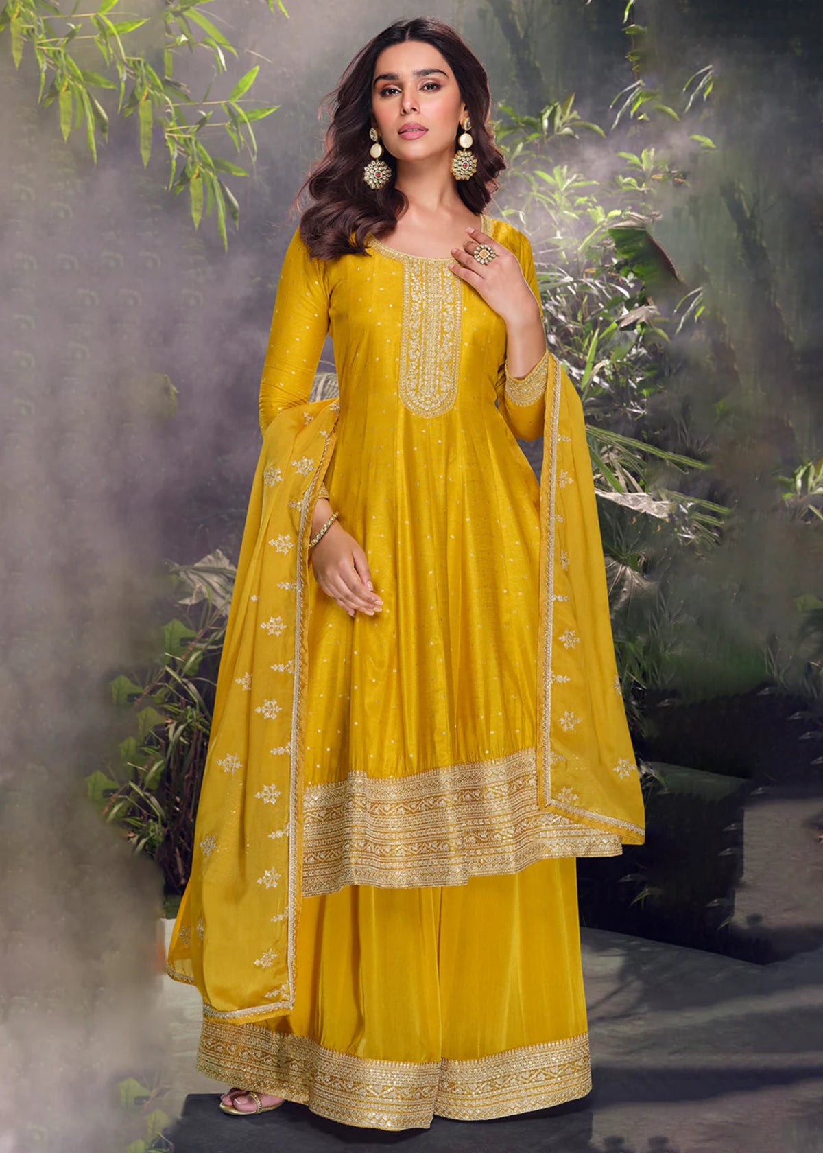 Yellow Silk Wedding Palazzo Suit