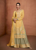 Buy Yellow and Olive Green Embroidered Sharara Suit 