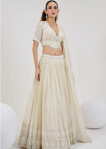 ivory georgette wedding lehenga