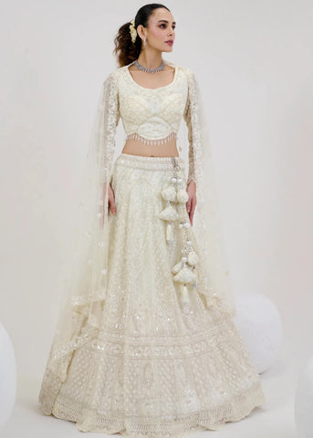 ivory net bridal lehenga