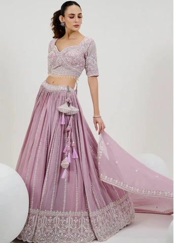 lavender georgette wedding lehenga