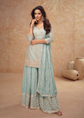 Buy pastel blue Embroidery Sharara Suit