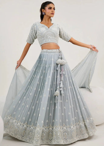 pastel blue georgette wedding lehenga