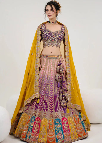 purple Ombre silk bridal designer lehenga