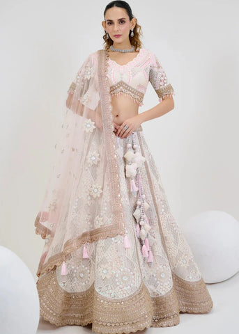 soft blush pink net bridal lehenga