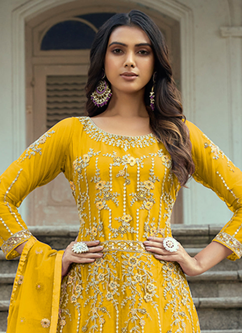 Yellow Multi Embroidery Traditional Anarkali Suit