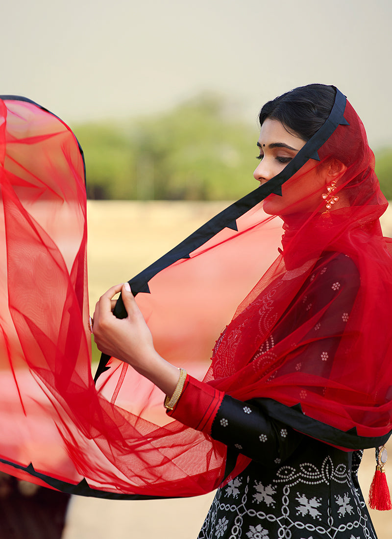 Black And Red Embroidery Festive Anarkali Gown