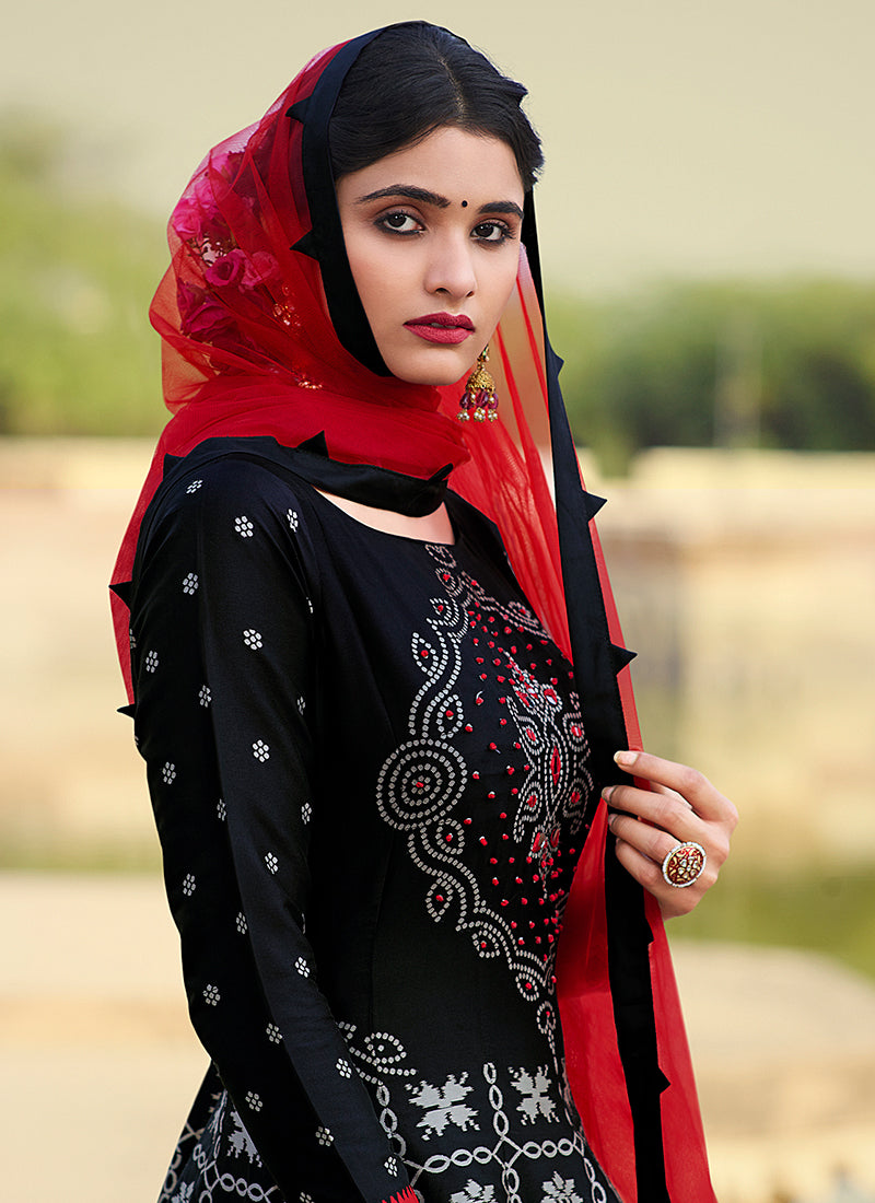 Black And Red Embroidery Festive Anarkali Gown