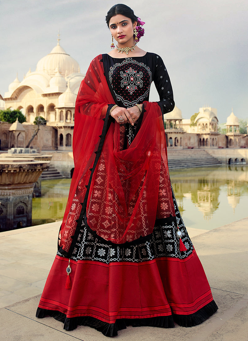 Black And Red Embroidery Festive Anarkali Gown